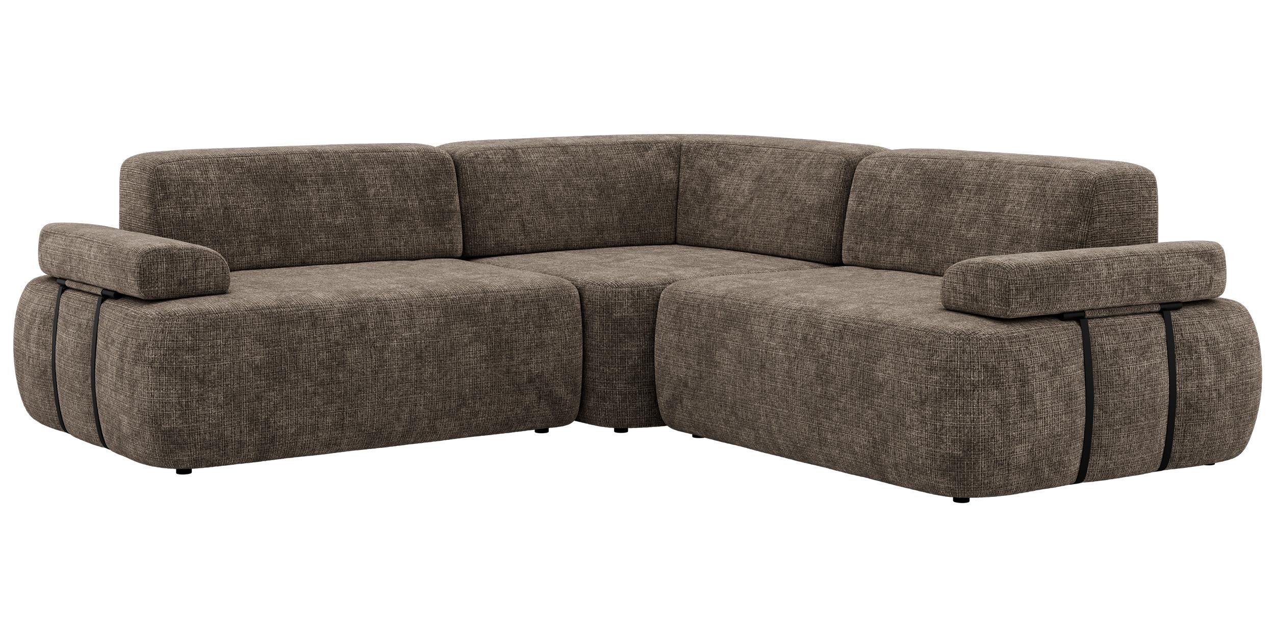 ECKSOFA MIREO L - Braun Schenille grob gewebt - Schwarz/Braun, Kunststoff/Textil (257/257cm) - MKS