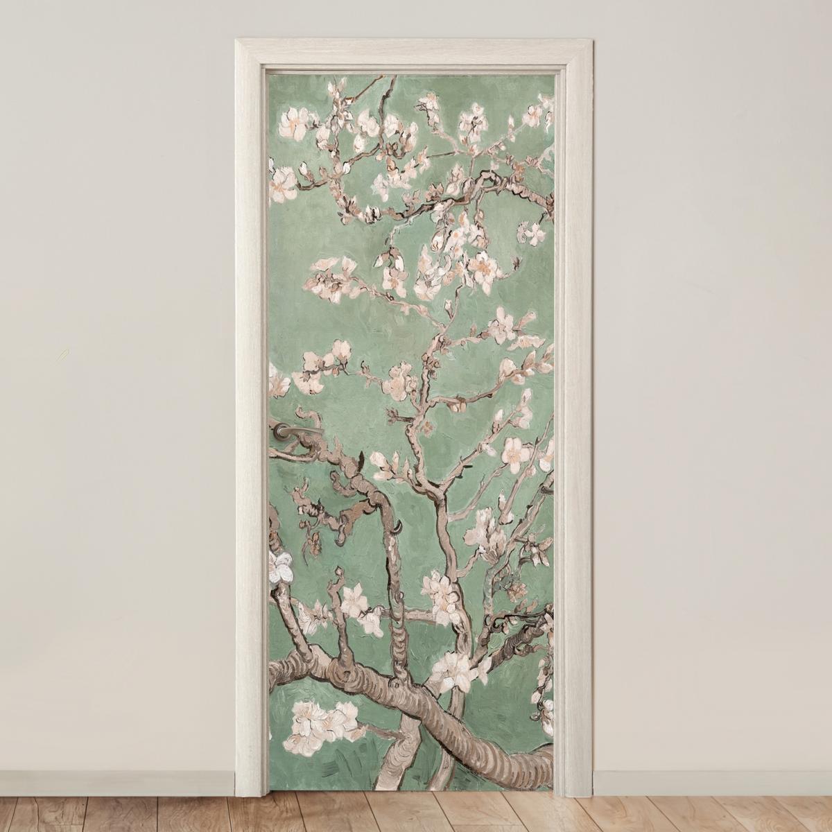 TÜRAUFKLEBER Selbstklebend - Mandelblüte - Kunst - Van Gogh - Grün 85x205 cm - Türtapete - Salbeigrün, Kunststoff (85/205cm) - MuchoWow