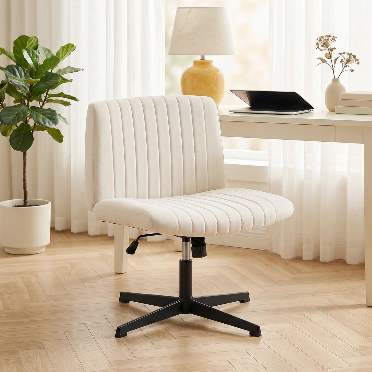 SCHREIBTISCHSTUHL Leinen Cremeweiß - Creme/Schwarz, Textil/Metall (64/83/65cm) - HOMCOM