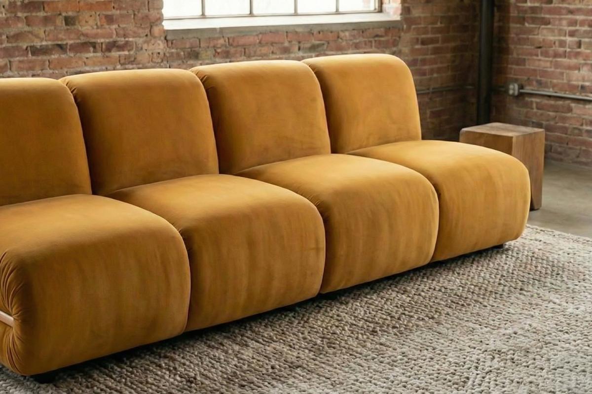 MODULSOFA LAYLA Gelb Velvet - Gelb/Schwarz, Buchenholz/Textil (183/74/99cm) - KAWOLA