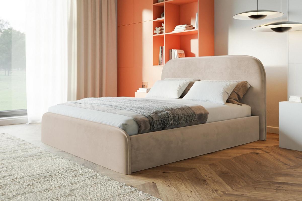 BETT 120x200 - Polsterbett mit Bettkasten und Metallrahmen - Modern Betten - Amor-Samtstoff - Kollektion Vienna - Beige - Beige, Holz/Textil (120/200cm) - Alpi-Möbel