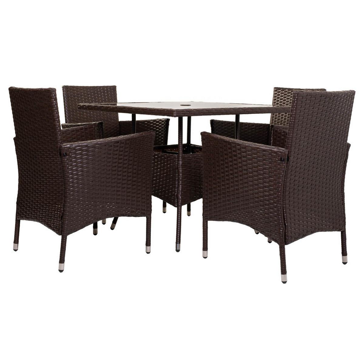 GARTEN-ESSGRUPPE, 5er-Set, dunkelgrau - Braun, Naturmaterialien - Wanderlust