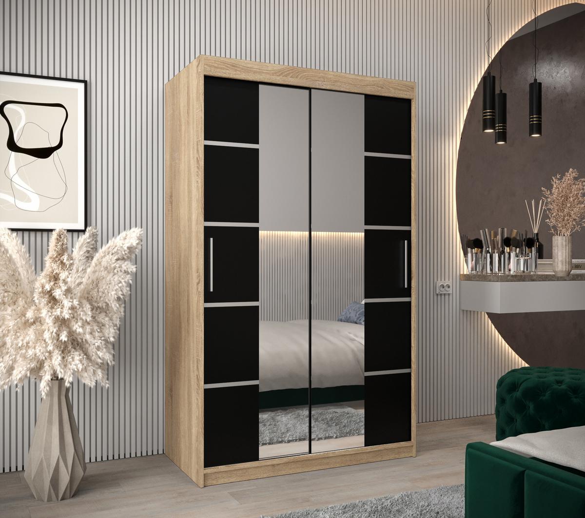 SCHWEBETÜRENSCHRANK 200/120/62 2-türig - Silberfarben/Schwarz, Holz/Kunststoff (120/200/62cm) - MÖBEL KRYSPOL