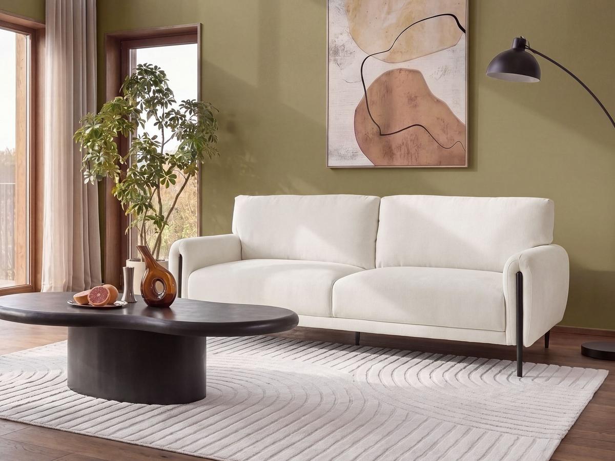 3-SITZER-SOFA Chenillegewebe Cremeweiß Skaro - Creme, Textil (214/87/89cm) - Beliani