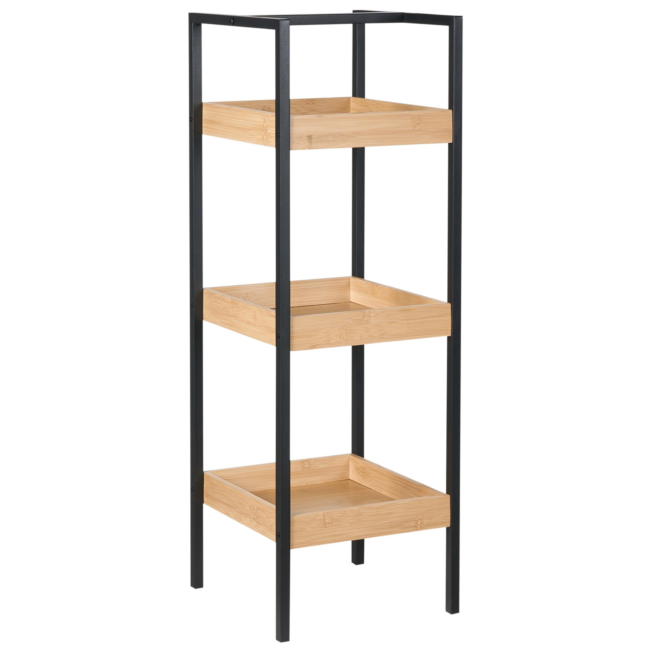 REGAL mit 3 Ebenen Bambus Hellbraun Tajzara - Hellbraun/Schwarz, Holz (30/90/30cm) - Beliani