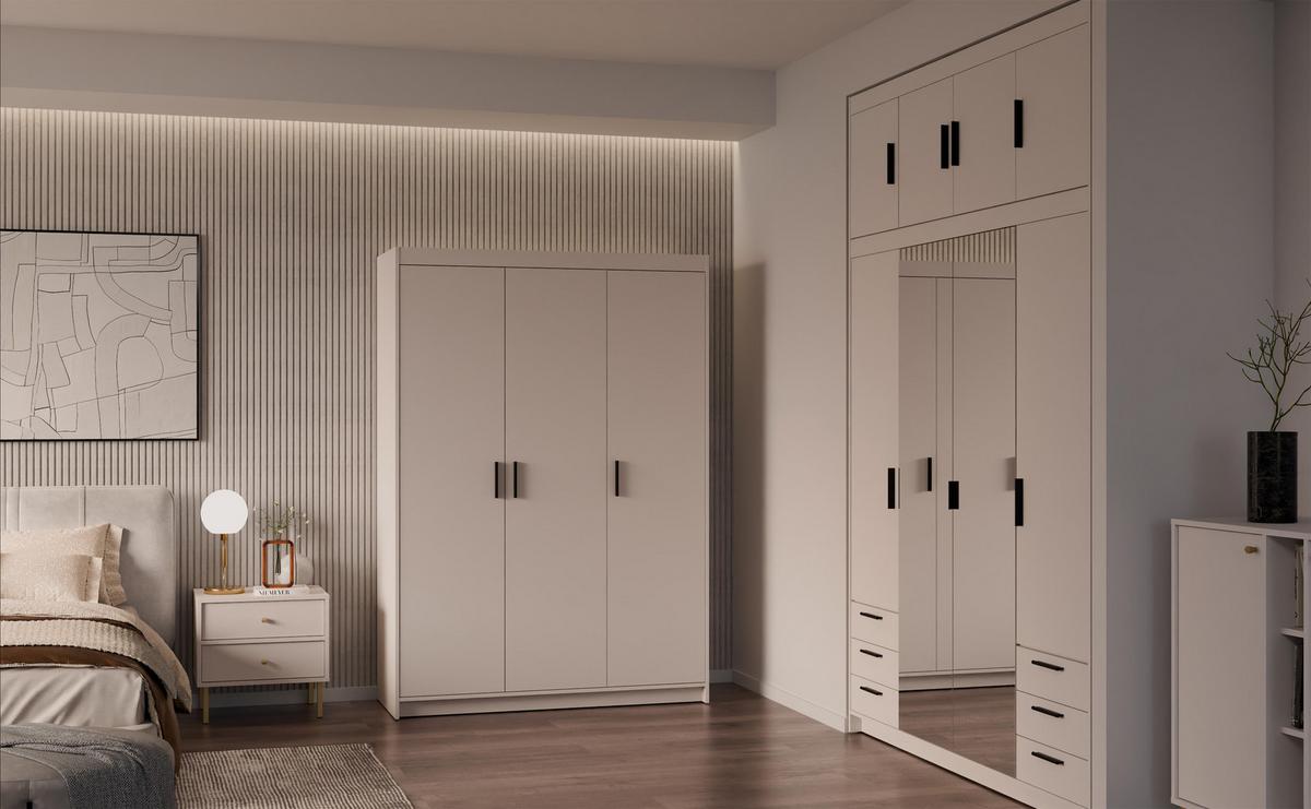 KLEIDERSCHRANK Storicos Beige 133/190,5/53 cm - Modern 3-türig - Beige, Holzwerkstoff/Kunststoff (133/190.5/53cm) - AX Living