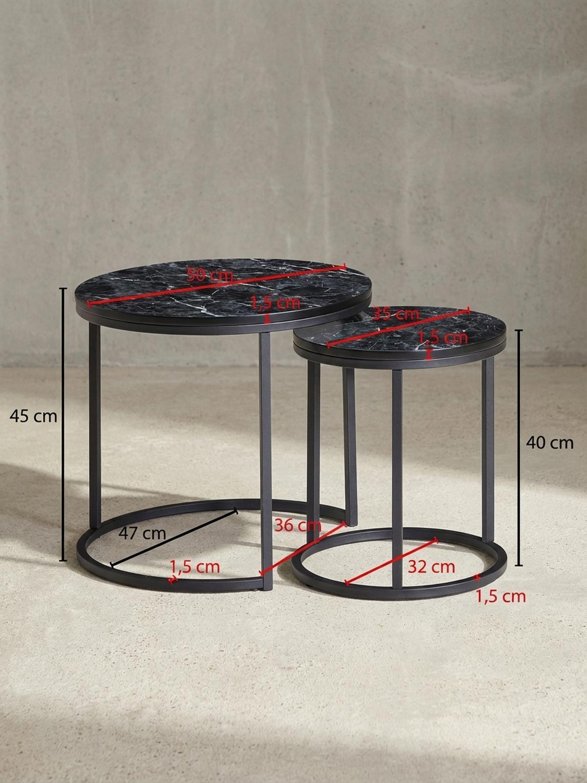 BEISTELLTISCH 2er Set Marmoroptik Metall Modern, Schwarz 50x50x45 cm - Schwarz, Holz/Metall (50/50/45cm) - KADIMA DESIGN