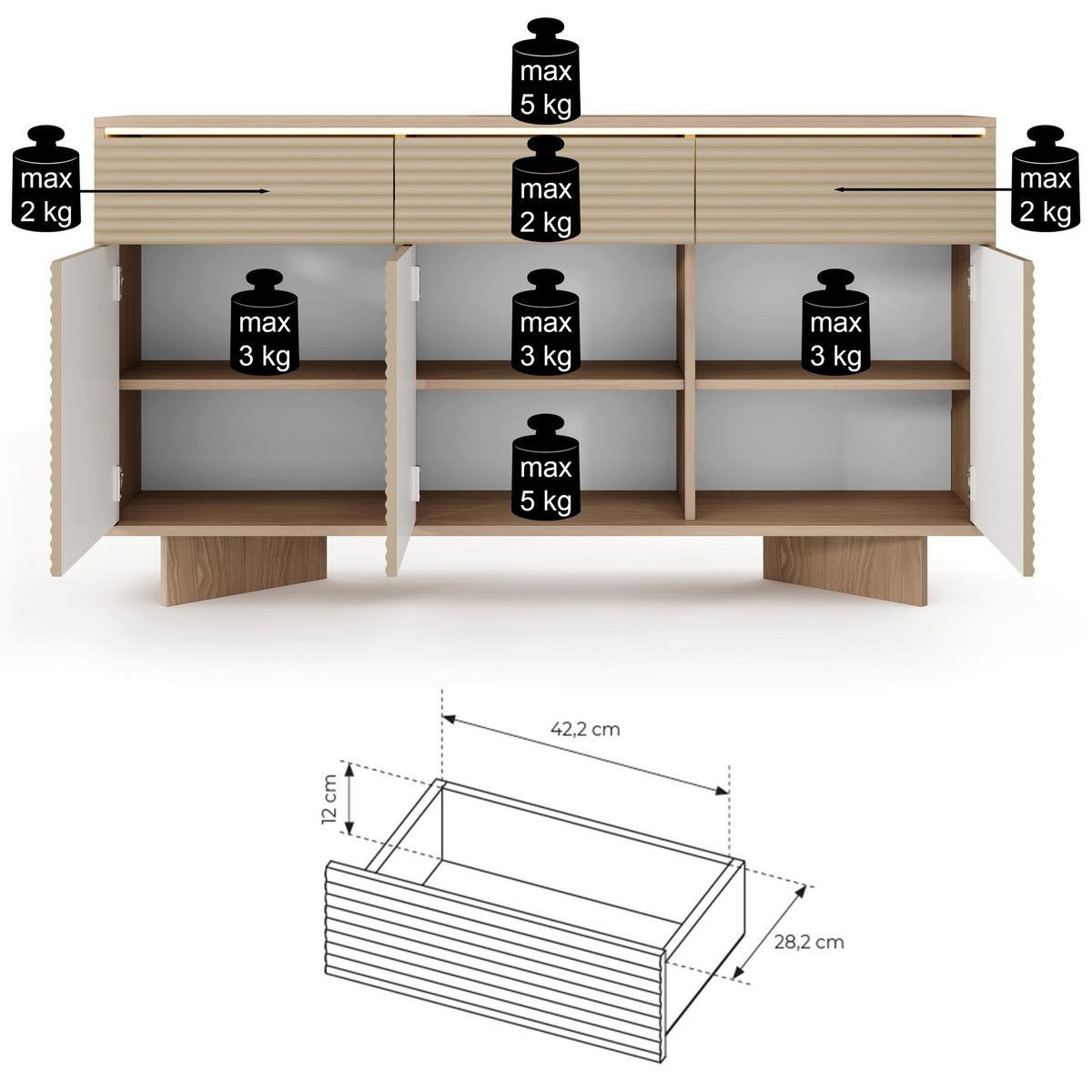 SIDEBOARD Semi 153 cm - Beige/Cappuccino, Holzwerkstoff (153.9/84.4/40cm) - Selsey