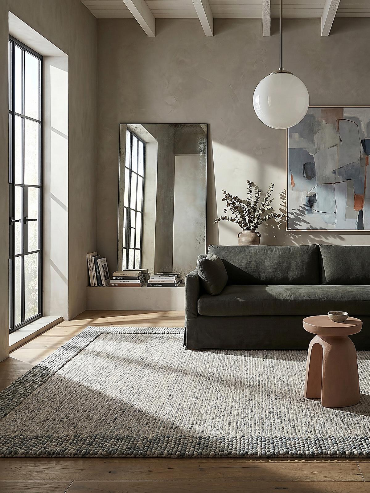 WOLLTEPPICH MOAT, mit Bordüre, Blau-Natur, 200 x 290 cm - Blau, Textil (200/290cm) - KADIMA DESIGN