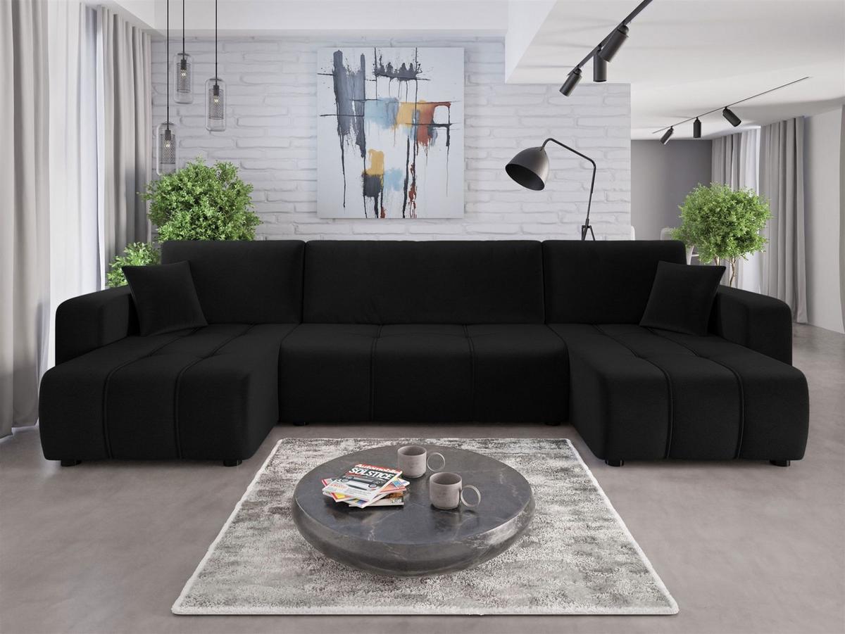 WOHNLANDSCHAFT Dagny - Schwarz, Holzwerkstoff/Textil (317/85/146cm) - Fun Möbel