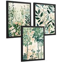 POSTER 3er-Set Wandbilder Floral Landschaft modern Wohnzimmer Deko, Schlafzimmer, Küche, Badezimmer Schwarzer Rahmen A3 - Schwarz, Papier (29.7/1/42cm) - Nacnic