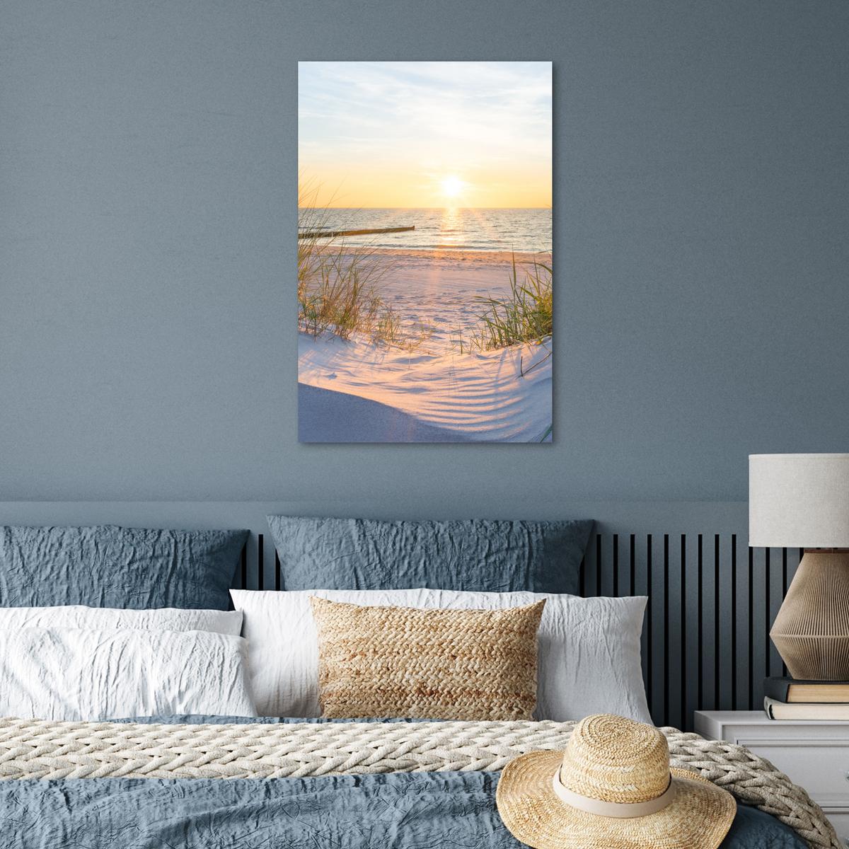 POSTER Strand - Sonne - Düne - Gras - Sand - Horizont 40x60 cm - Hellblau, Papier (40/60/0.1cm) - MuchoWow