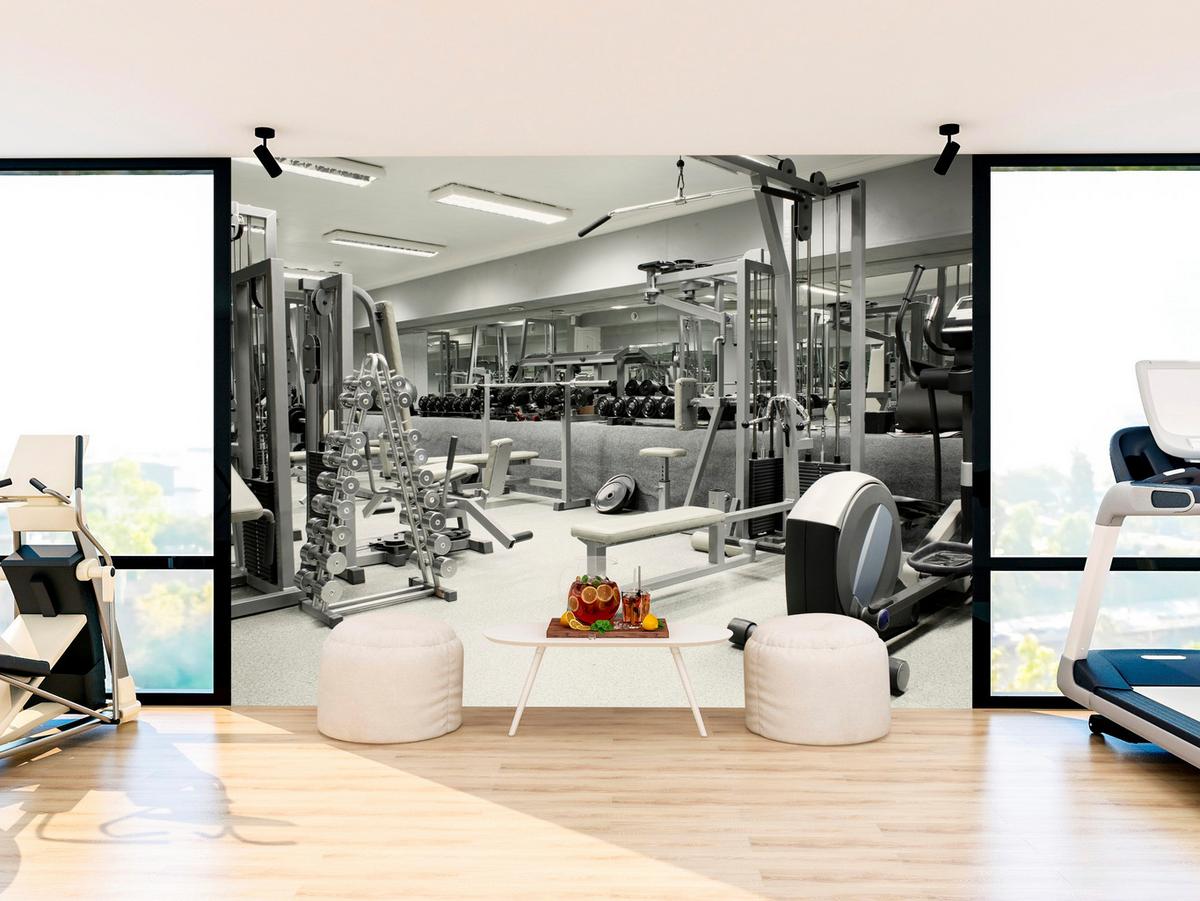 FOTOTAPETE Fitnessstudio Innenraum Equipment Modern Sport 400x280 - Ecru/Creme, Papier (400/280cm) - Muralo