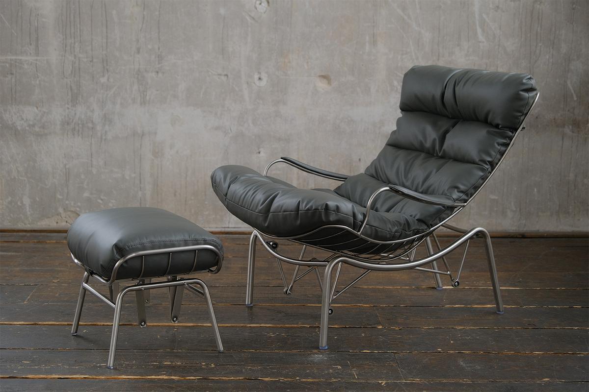 SESSEL MIT HOCKER ROWA Grau Leder - Silberfarben/Grau, Leder/Metall (77/88/103cm) - KAWOLA