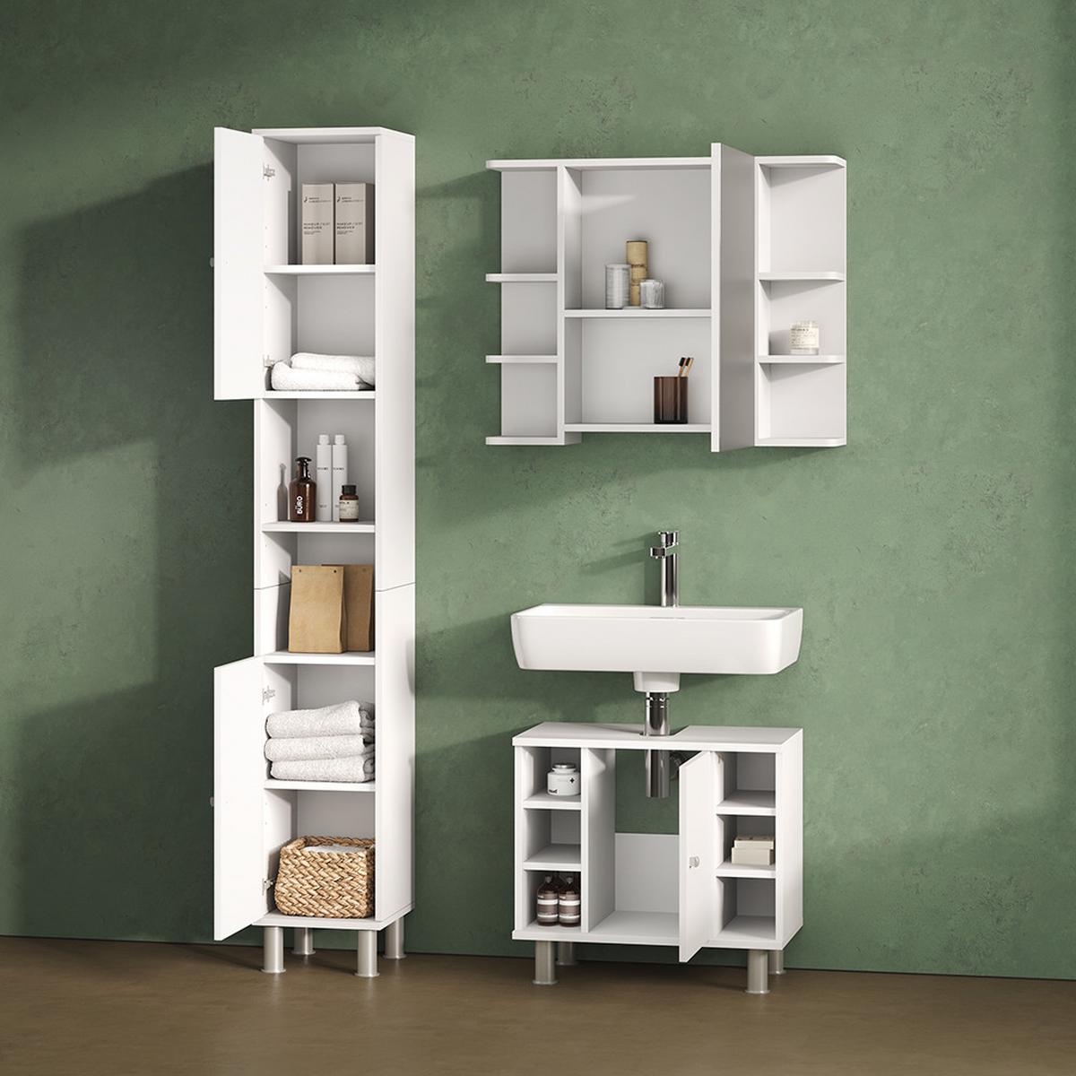 BADSPIEGELSCHRANK Fucino Weiß 79.6 x 64 cm - Weiß, Holzwerkstoff (79.6/64/21.2cm) - Livinity®
