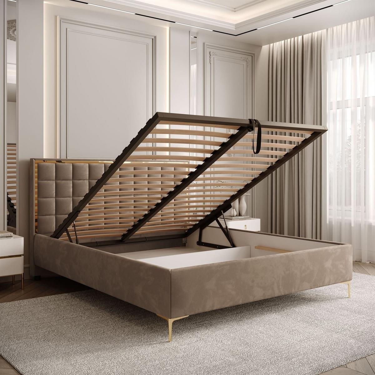 POLSTERBETT ISADORA GOLD mit Bettkasten 160x200 cm Royal Velvet 176 - Beige, Textil - Lookway