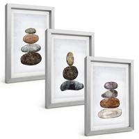 BILDER SET 3er Set - 20x30 cm Silberner Rahmen - Minimalistische Boho-Steine - Silberfarben, Kunststoff (20/30cm) - TULUP