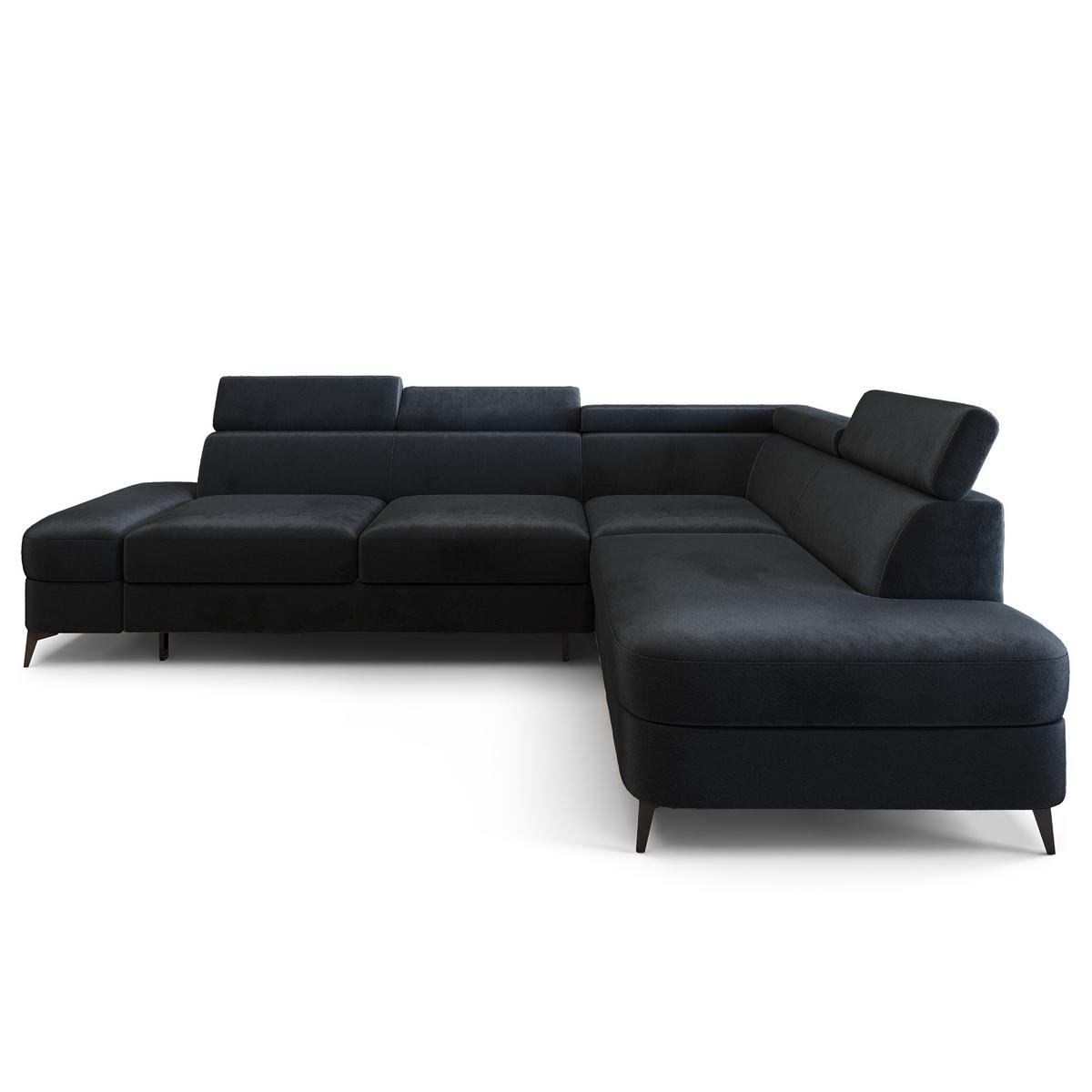 ECKSOFA AVISE M R-S Schwarz Velours-Stoff mit Schlaffunktion - Schwarz, Holzwerkstoff/Textil (268/195cm) - MASSENO