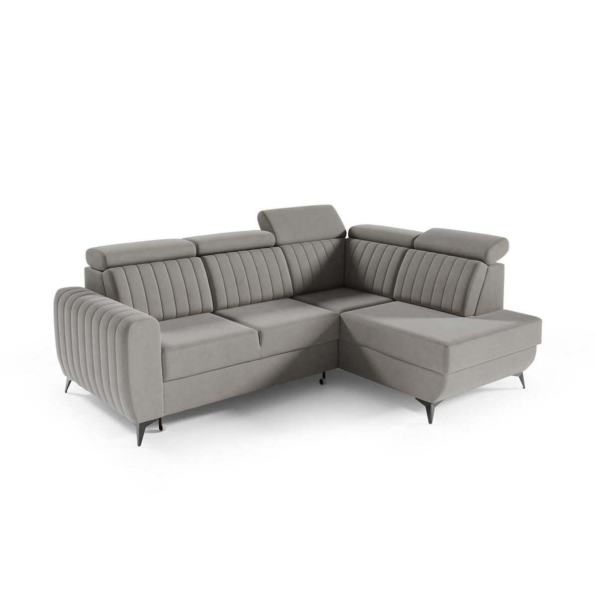 ECKSCHLAFSOFA Connor II verstellbare Kopfstützen, Dunkelbeige, rechts - Beige/Schwarz, Textil (268/204cm) - Beautysofa