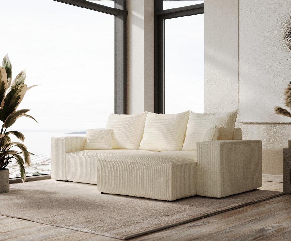 ECKSOFA SENSO mit Schlaffunktion Creme im Tilia Stoff - Creme/Schwarz, Holz/Holzwerkstoff (255/148cm) - AltaBeds