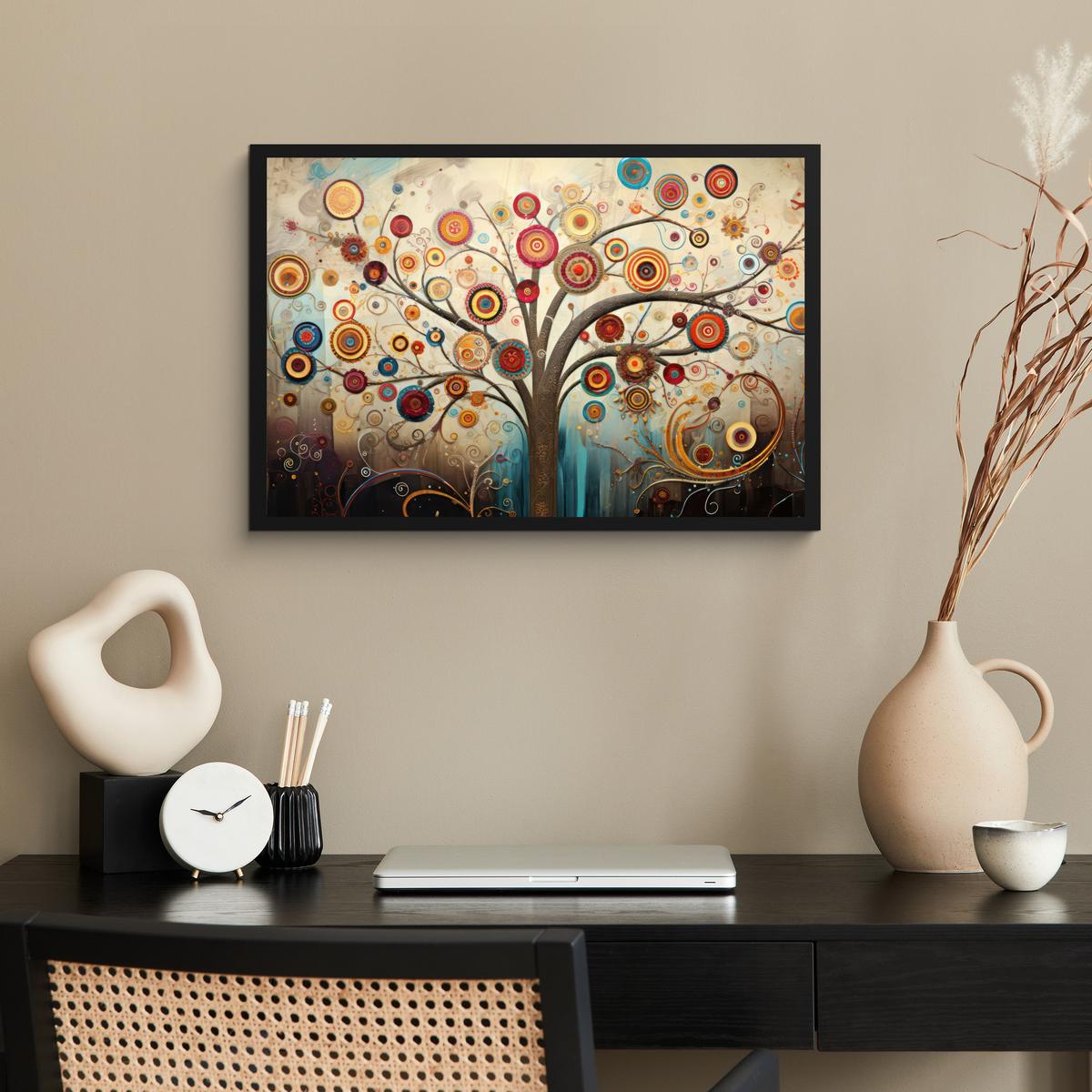 POSTER MIT RAHMENGERAHMTES BILD Baum - Baum des Lebens - Farbe 60x40 cm - Braun, Papier (60/40cm) - MuchoWow