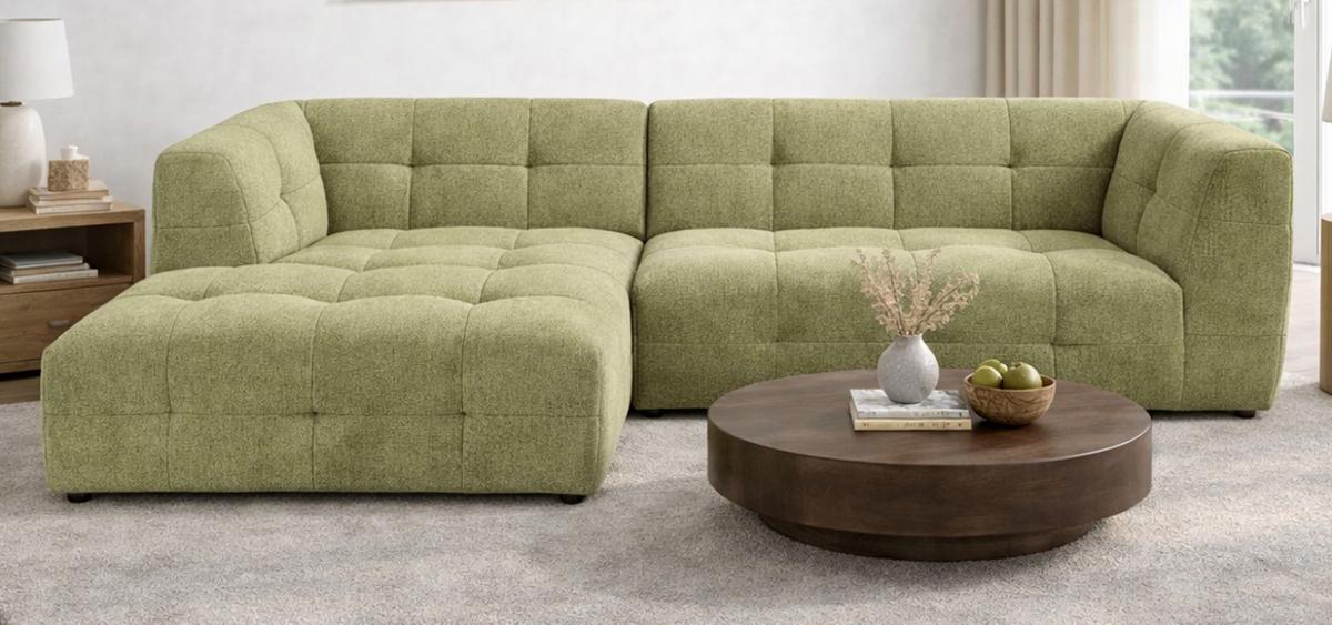SOFA grün Webstoff 292 x 161 cm, Ecksofa 5-Sitzer, L-Sofa Ottomane links - Grün, Holz/Textil (292/161cm) - Inn.Furn