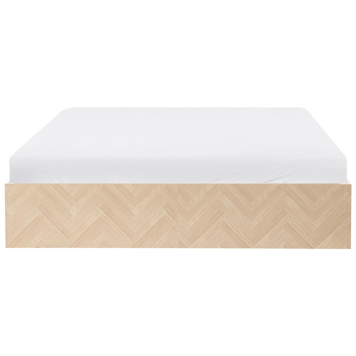 BETT mit Stauraum ohne Kopfteil 180/200 cm MDF-Platte Hellbraun Etel - Hellbraun, Holzwerkstoff (180/200cm) - Beliani