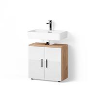 WASCHBECKENUNTERSCHRANK Ronco Weiß Hochglanz/Goldkraft Eiche 60 x 59 cm - Honigeiche/Weiß Hochglanz, Holzwerkstoff (60/59/30cm) - Livinity®