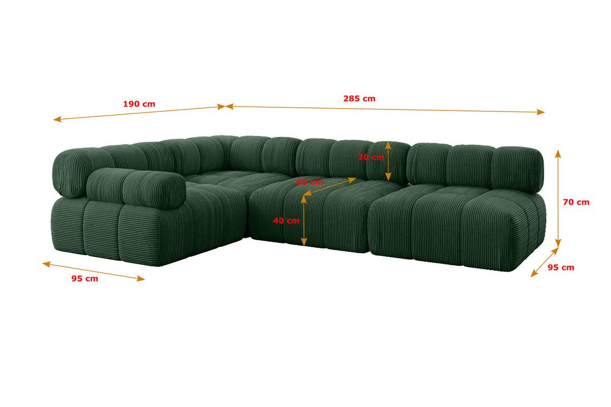 ECKSOFA modulares Sofa Mende-L2 - 285x190x70 cm Grün Cord - Grün, Holzwerkstoff/Textil (285/190cm) - ALTDECOR