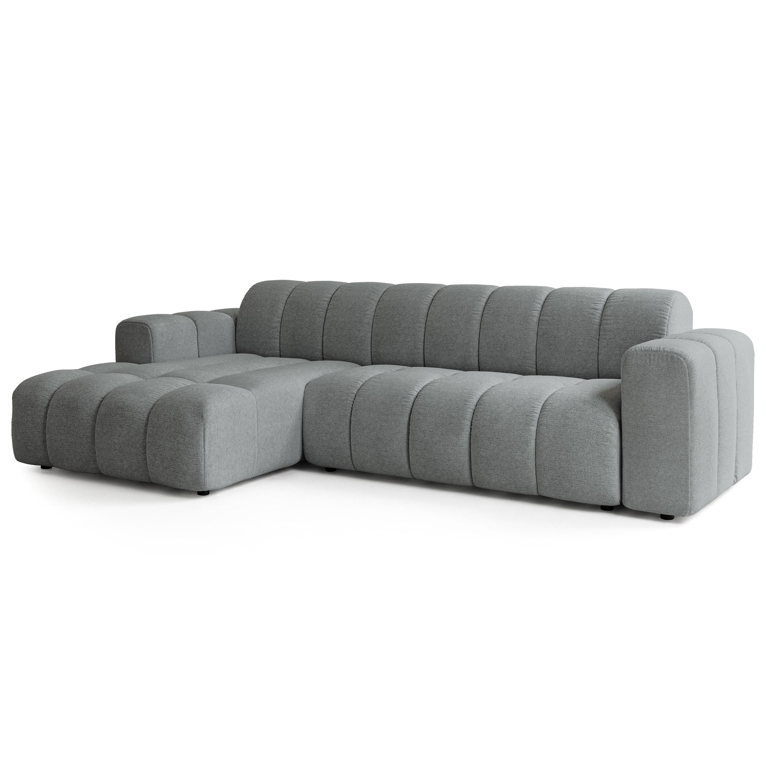 ECKSOFA SETIA Grau Strukturstoff mit Schlaffunktion - Grau, Holz (304/165cm) - MASSENO