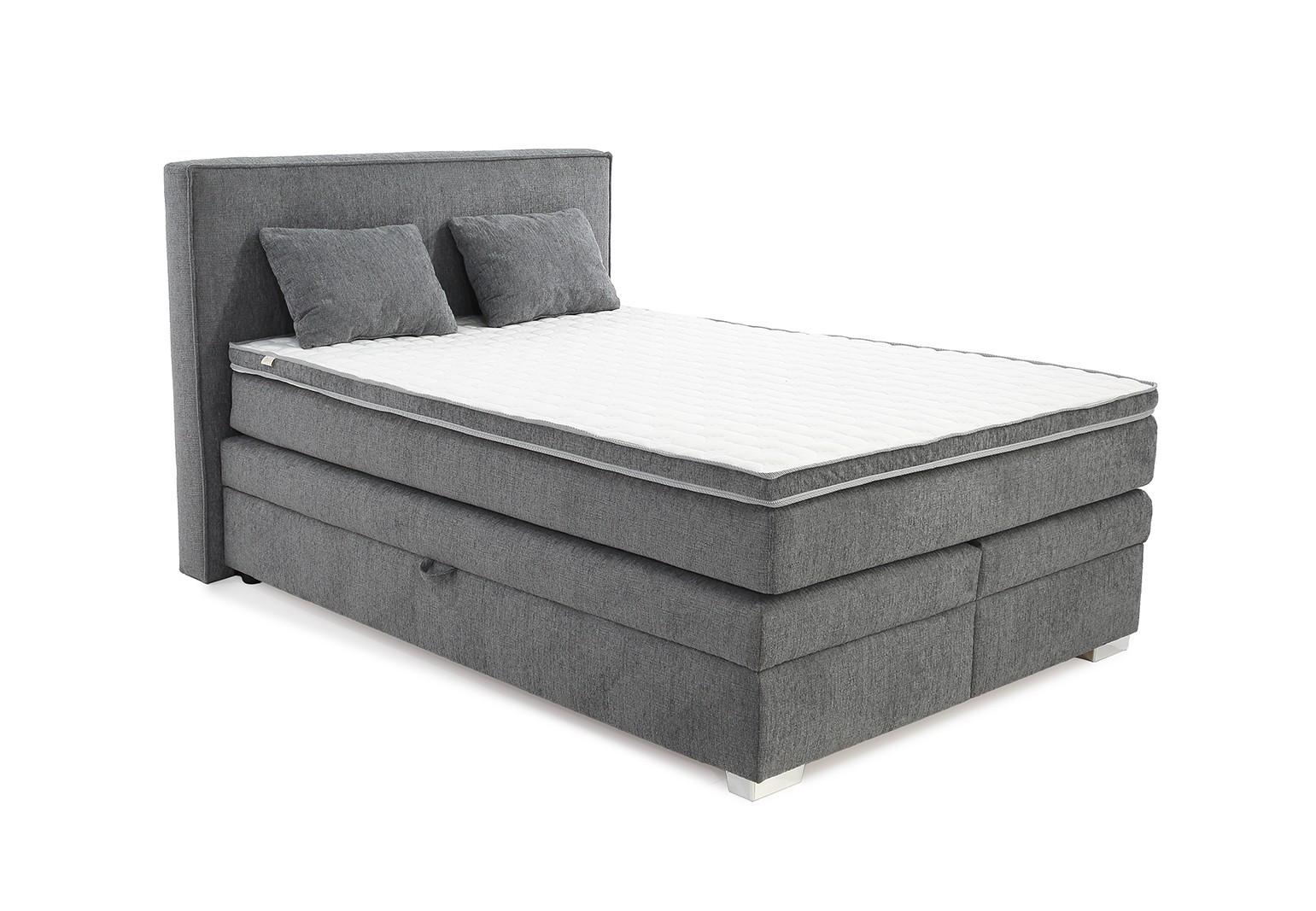 BOXSPRINGBETT 140x200 cm, 7-Zonen-Tonnentaschen-Federkernmatratze H4, Topper, Bonell-Federkern, 2 große Bettkästen, Chenille Grau / 20010 - Chromfarben/Grau, Kunststoff/Textil (140/200cm) - luma-home
