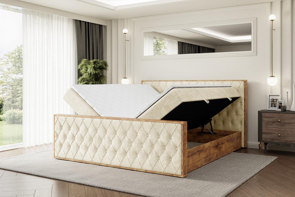 BOXBETT mit Matratze H3 und Lattenrost - LOLLI5-Z - 180x200 - Beige Monolith - Beige, Holzwerkstoff (180/200cm) - ALTDECOR