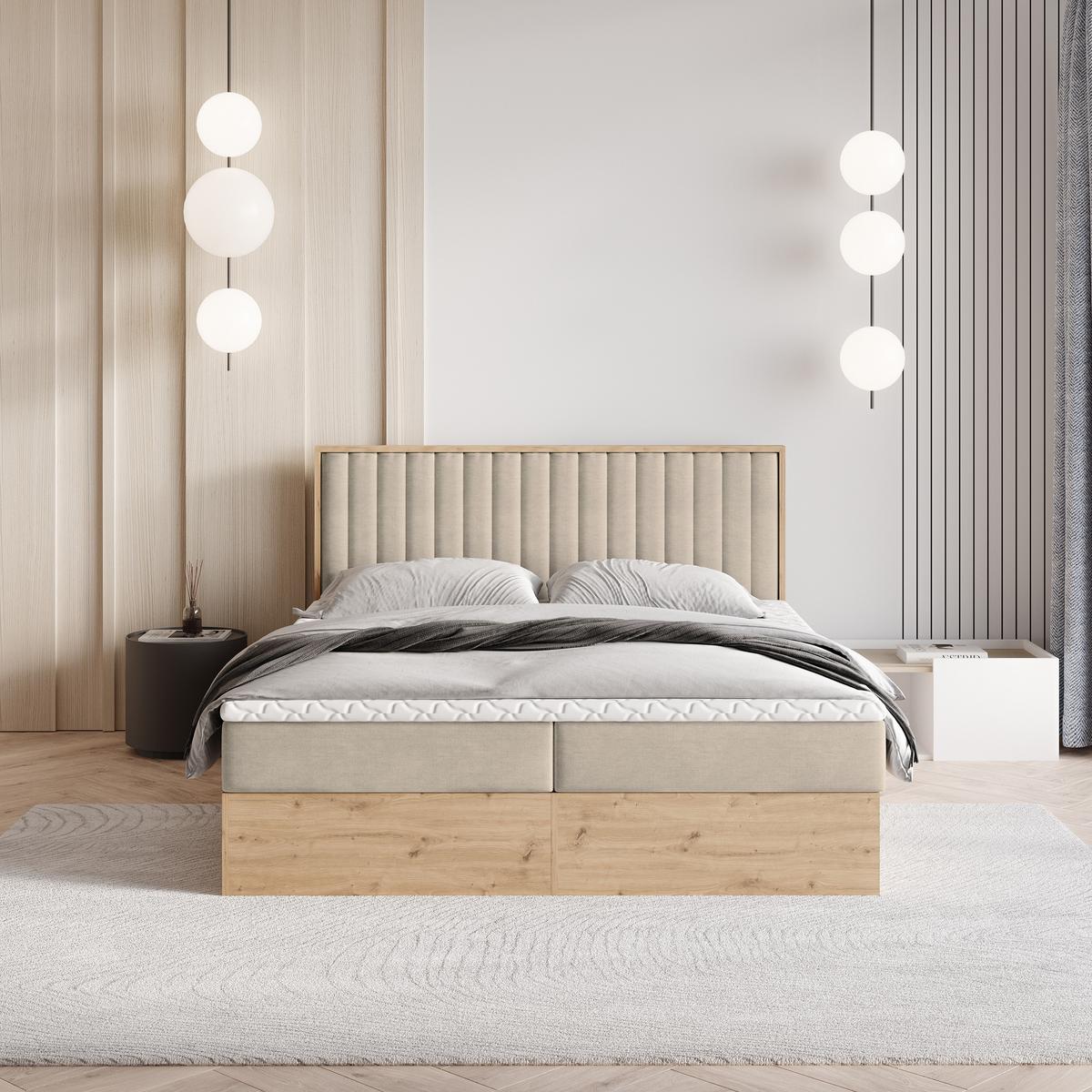 BOXBETT VARELI 140x200 cm mit Matratze und Topper - Beige - Beige, Holz (140/200cm) - MASSENO