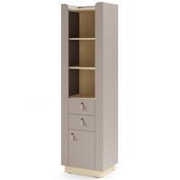 BÜCHERREGAL Sorella mit 1 Tür, 2 Schubladen und offenen Regalböden, Porcini + Eiche Mavelie - Eichefarben/Cappuccino, Leder/Holzwerkstoff (55/201/52cm) - Beautysofa
