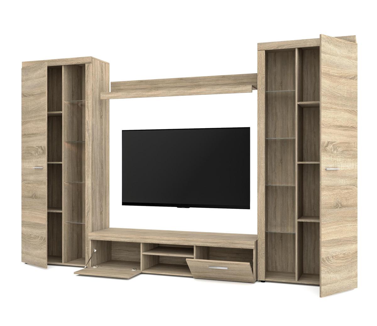 WOHNWAND Spacoro XL Sonoma Eiche 300/190/40 cm Viel Stauraum ohne LED - Sonoma Eiche, Holzwerkstoff/Kunststoff (300/190/40cm) - AX Living