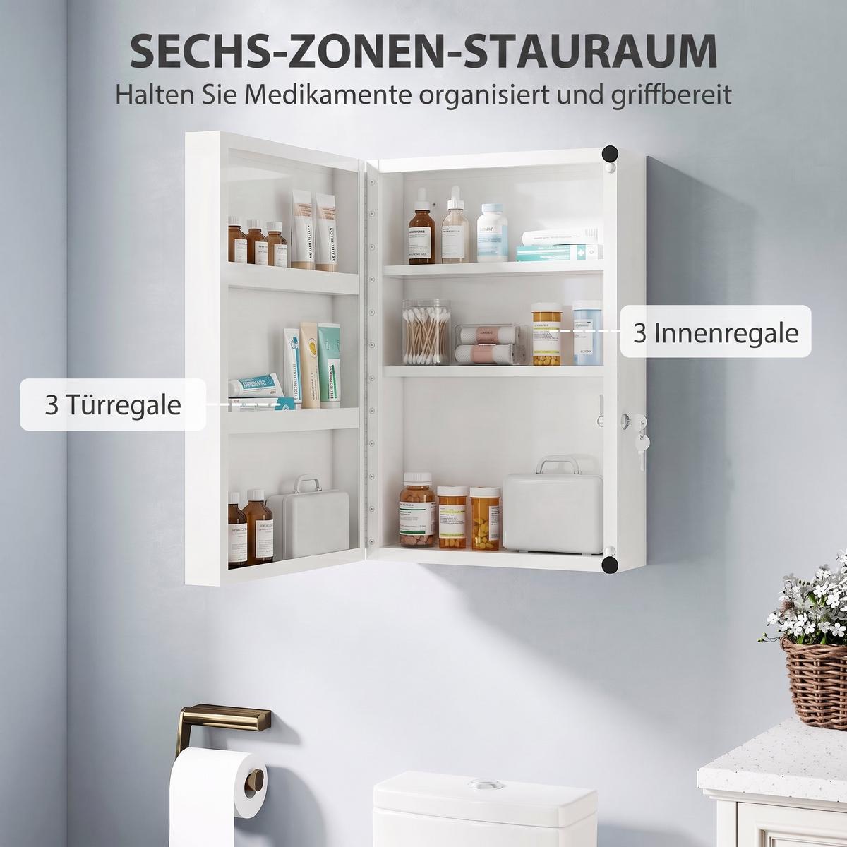 ARZNEISCHRANK Kaltgewalzter Stahl Weiß - Weiß, Metall (18/60/40cm) - HOMCOM