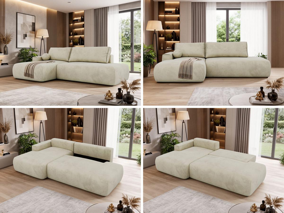 ECKSOFA TAREN L Beige Velvet - Links - Beige/Schwarz, Kunststoff/Textil - MKS