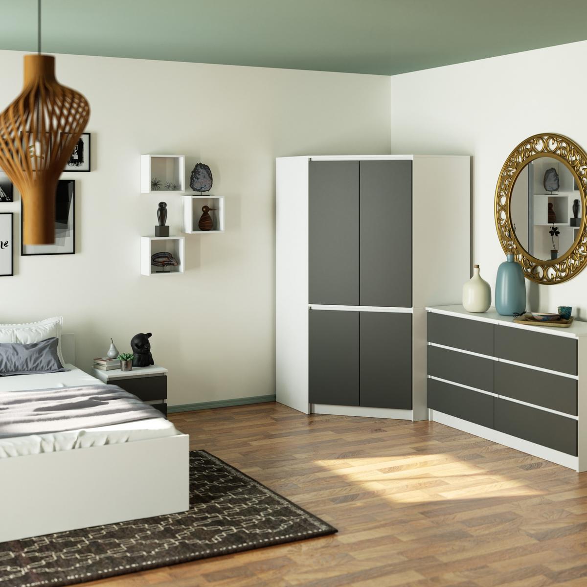 KLEIDERSCHRANK Weiß, Grau 180/100/50 - Weiß/Grau, Holzwerkstoff (100/180/50cm) - RAUMHIRSCH FURNITURE