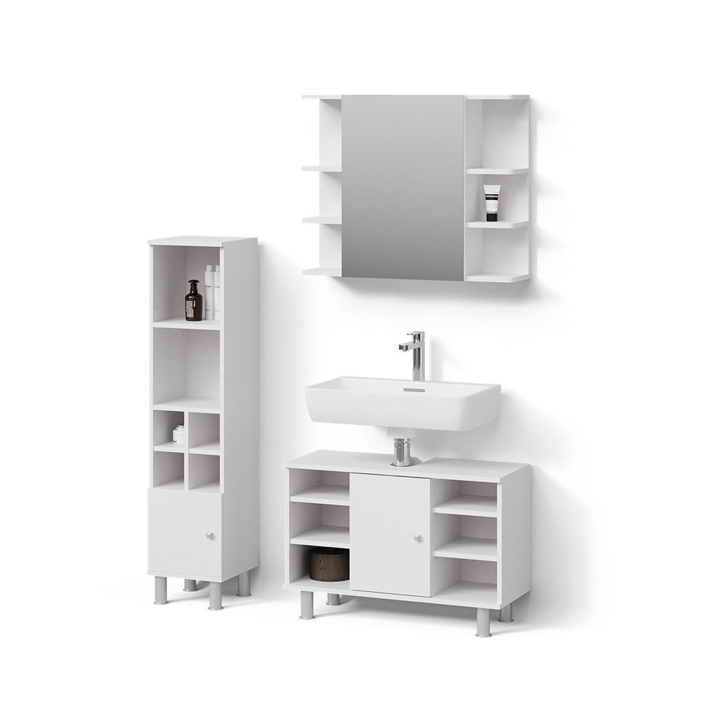 BADMÖBEL-SET Fucino Weiß 3 Teile, mit Midischrank Tür klein - Weiß, Holzwerkstoff (80/54/32cm) - Livinity®