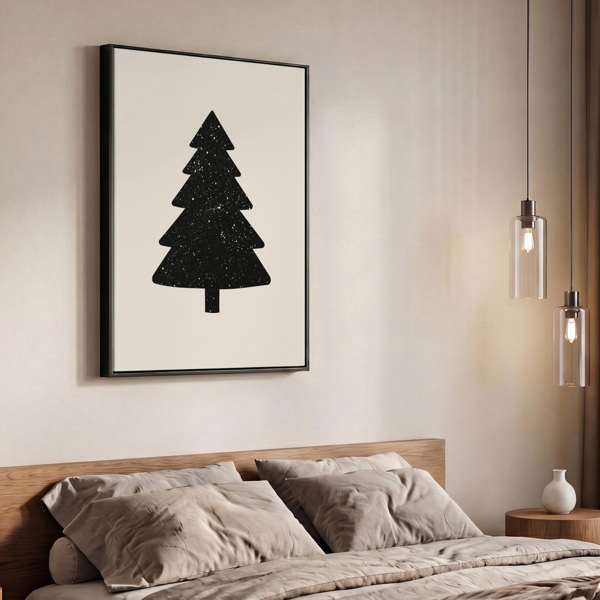 LEINWAND Bilder mit Rahmen - Weihnachtsbaum - Schwarz - Urlaub - Beige - 70x100 - Schwarz, Textil (70/100cm) - MuchoWow