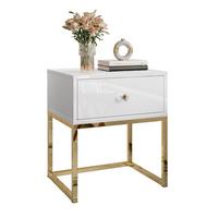 NACHTTISCH BLANCO GOLD Weiß auf goldenem verchromtem Gestell Kristallgriff - Weiß Hochglanz/Goldfarben, Holzwerkstoff (45/52/36.6cm) - Lookway