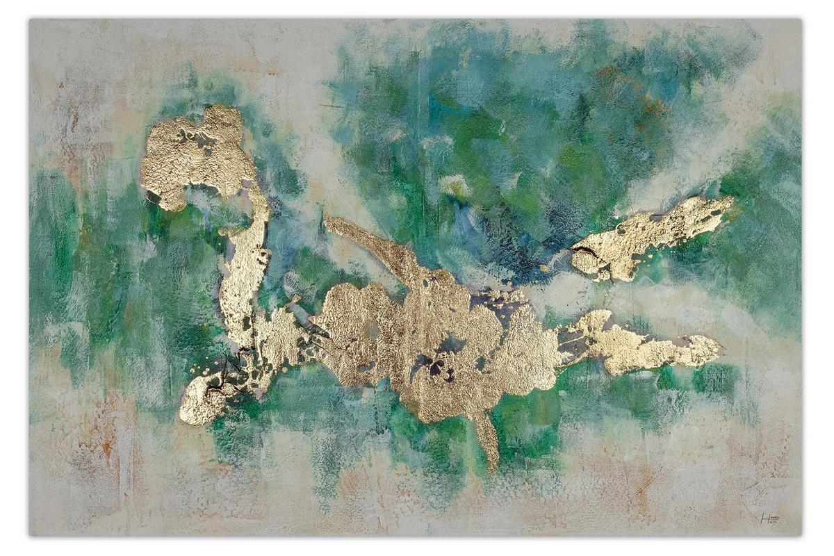 ÖLGEMÄLDE 120/80 cm - Türkis/Goldfarben, Holz/Textil (120/80cm) - KUNSTLOFT