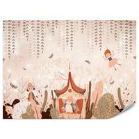 FOTOTAPETE für Kinderzimmer Feen Aquarell Wald Blumen Blätter Boho 250x175 - Beige/Orange, Papier (250/175cm) - Muralo