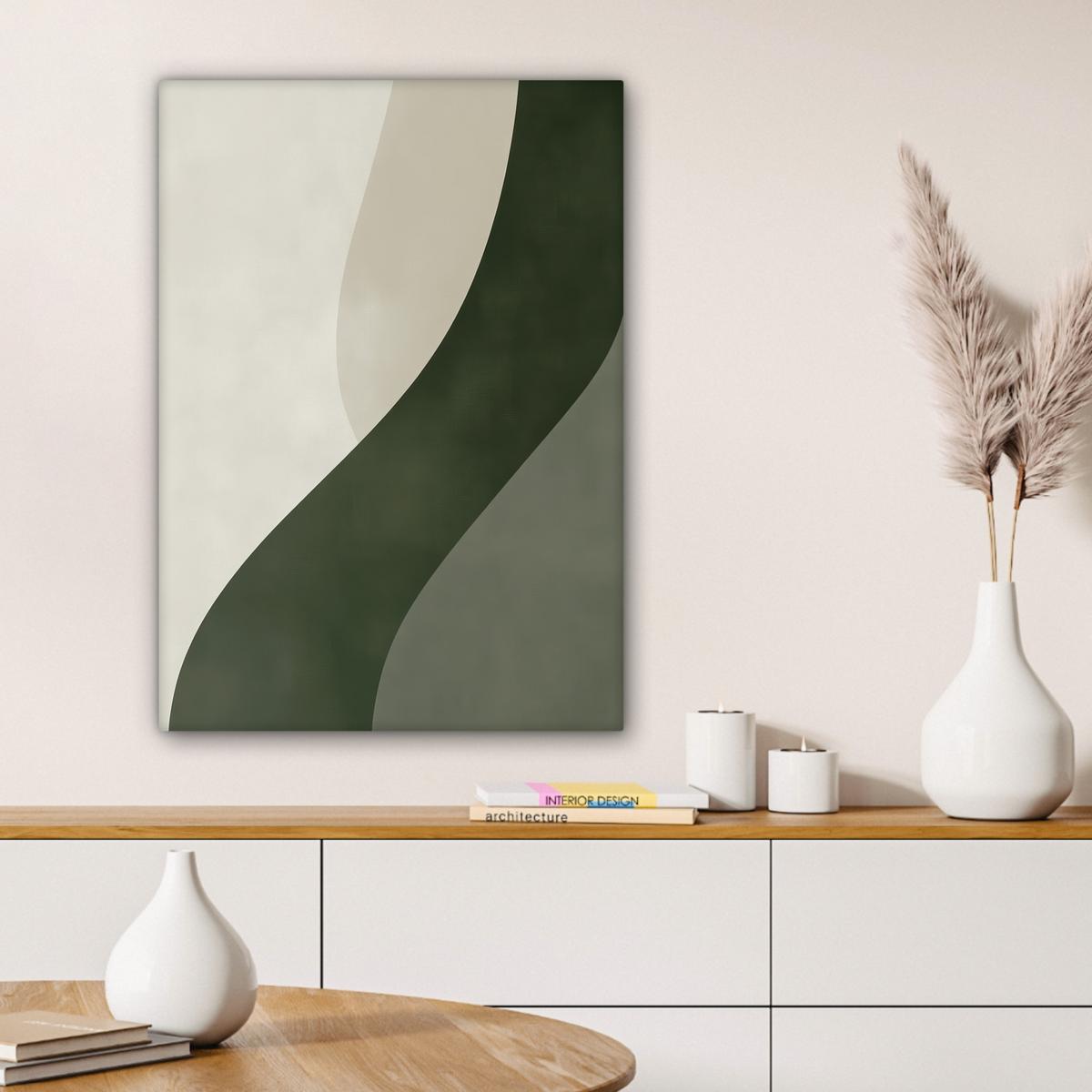 LEINWANDBILD Japandi - Grün - Abstrakt - Modern Wandbild Wohnzimmer 60x80 cm - Salbeigrün, Textil (60/80cm) - MuchoWow