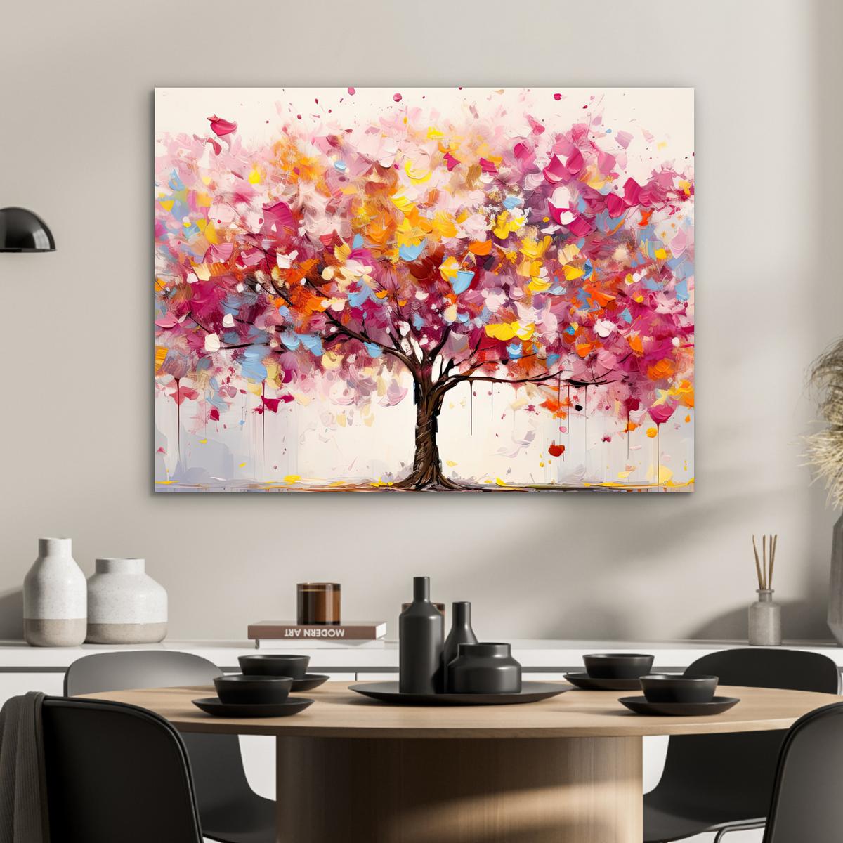 METALLBILD Aquarell - Baum - Kunst - Abstrakt 80x60 cm - Multicolor, Metall (80/60cm) - MuchoWow