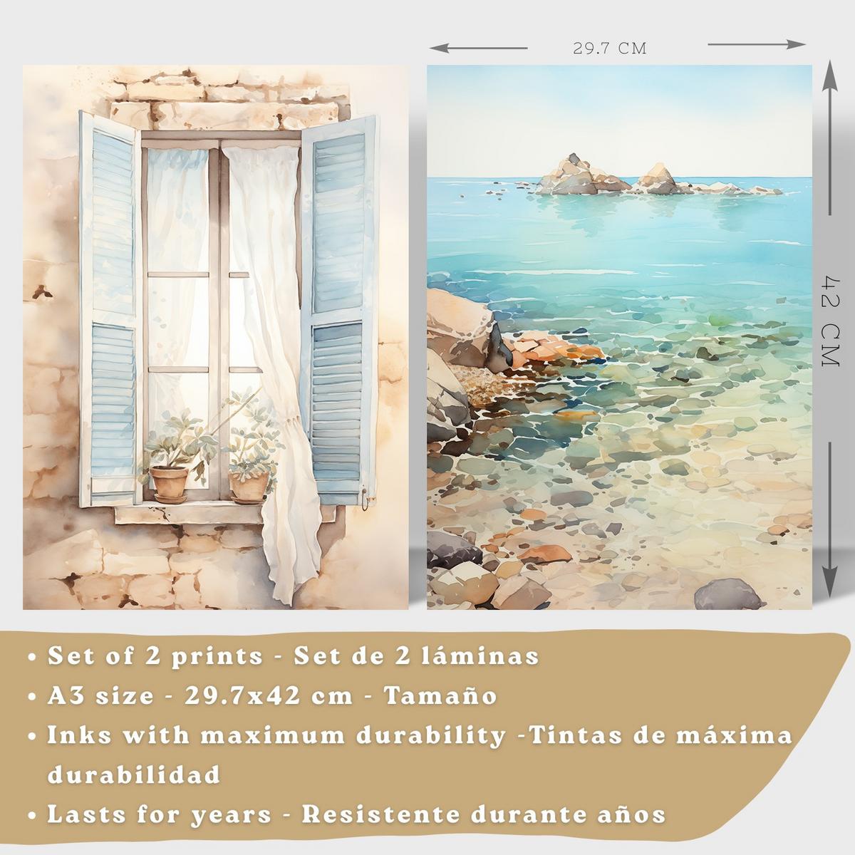 POSTER 3er Bilder-Set Wandbilder Meer Relax modern ohne Rahmen – Wohnzimmer Deko, Schlafzimmer, Küche, Badezimmer Weißer Rahmen A3 - Weiß, Papier (29.7/1/42cm) - Nacnic