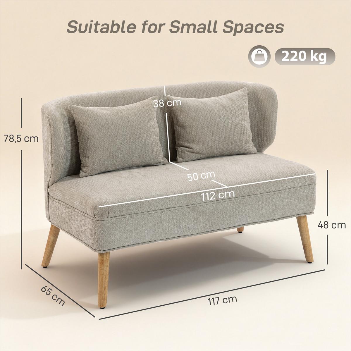2-SITZER-SOFA Polyester Beige - Beige/Naturfarben, Holz/Holzwerkstoff (65/78.5/117cm) - HOMCOM