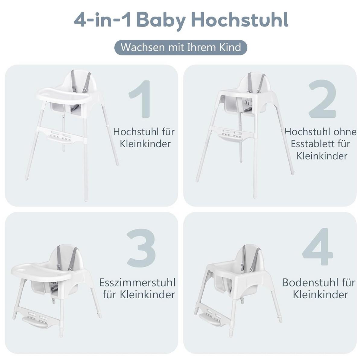 BABYHOCHSTUHL Weiß - Weiß, Kunststoff (66/87/61.5cm) - COSTWAY