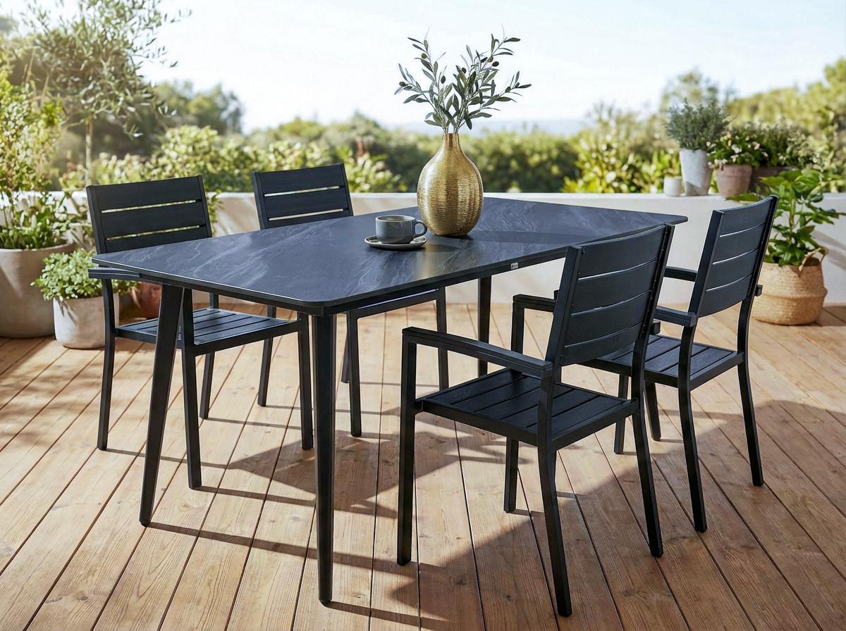 GARTENTISCH 160/90 cm Stein Schwarzer Marmor Rodallo - Schwarz, Stein (160/90/75cm) - Beliani