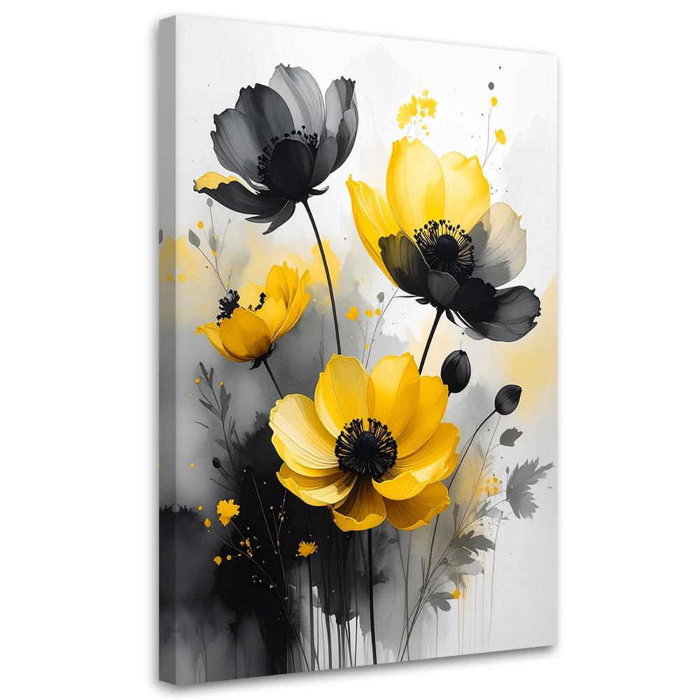 WANDBILD, Graue gelbe Blumen Natur - Gelb, Textil (70/100cm) - Feeby